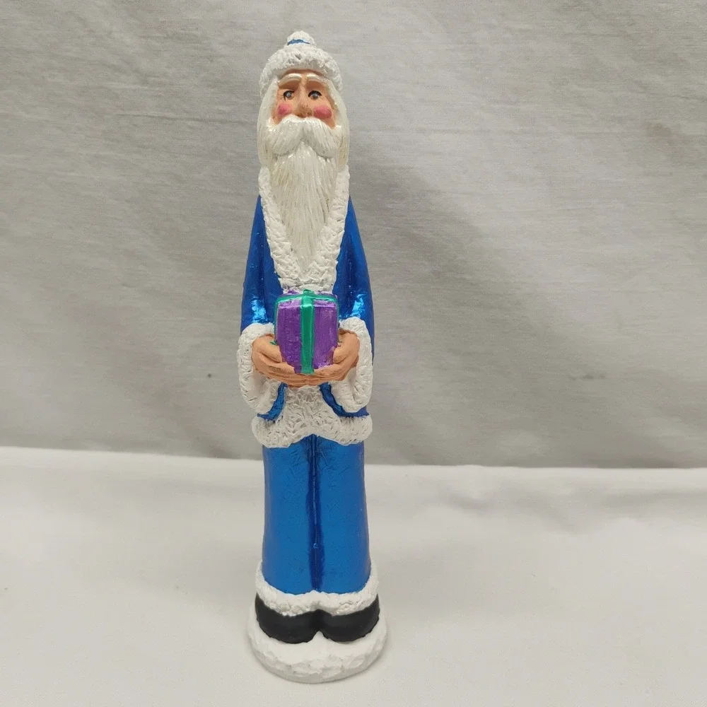 Vintage Folk Art BLUE Rustic Santa 6.5